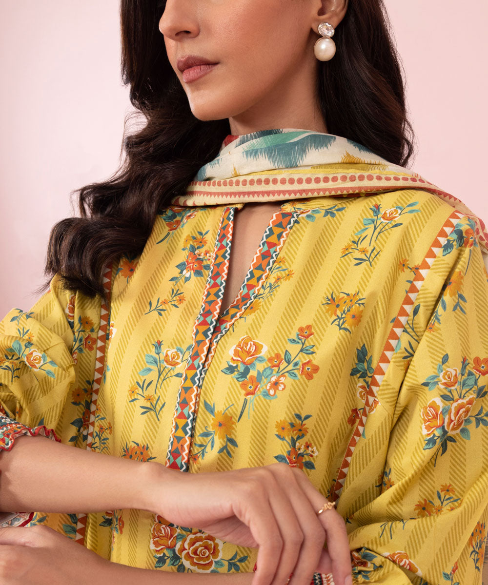 3 Piece - Printed Cambric Suit