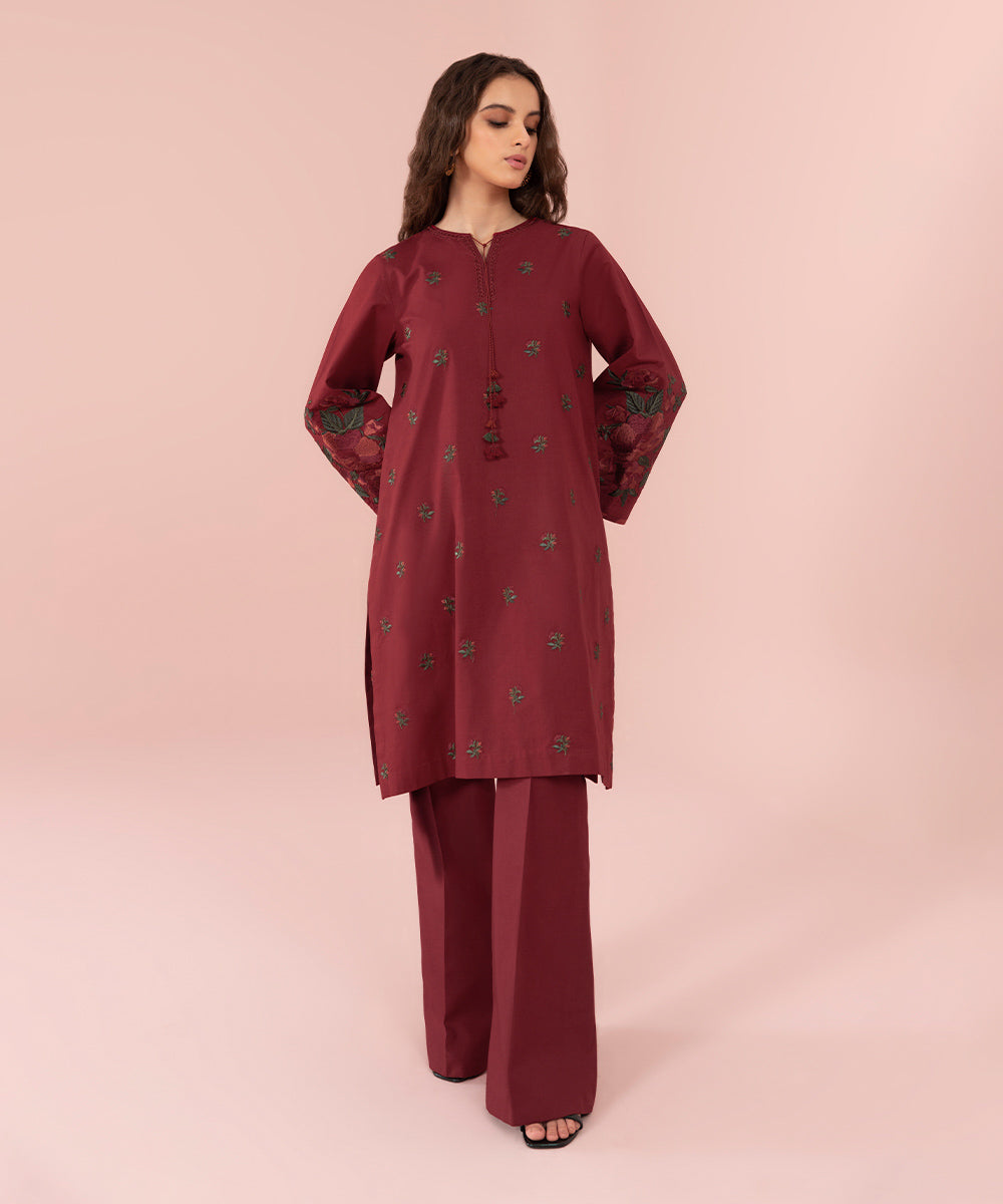 2 Piece - Embroidered Cambric Suit