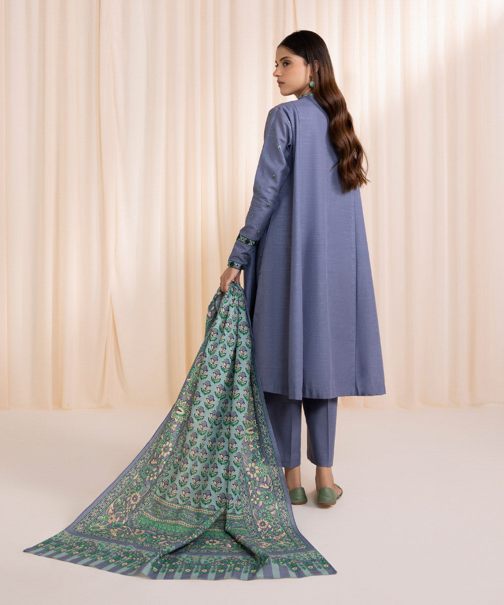 3 Piece - Embroidered Khaddar Suit