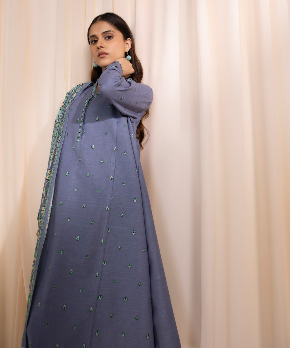 3 Piece - Embroidered Khaddar Suit