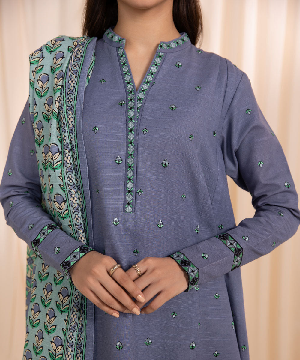 3 Piece - Embroidered Khaddar Suit