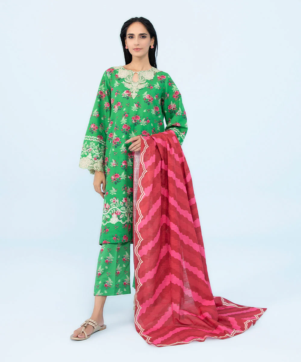 3 Piece - Embroidered Light Khaddar Suit
