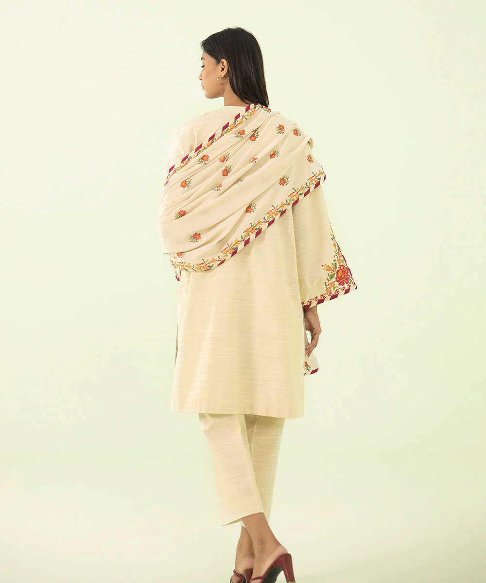 3 Piece - Embroidered Light Khaddar Suit