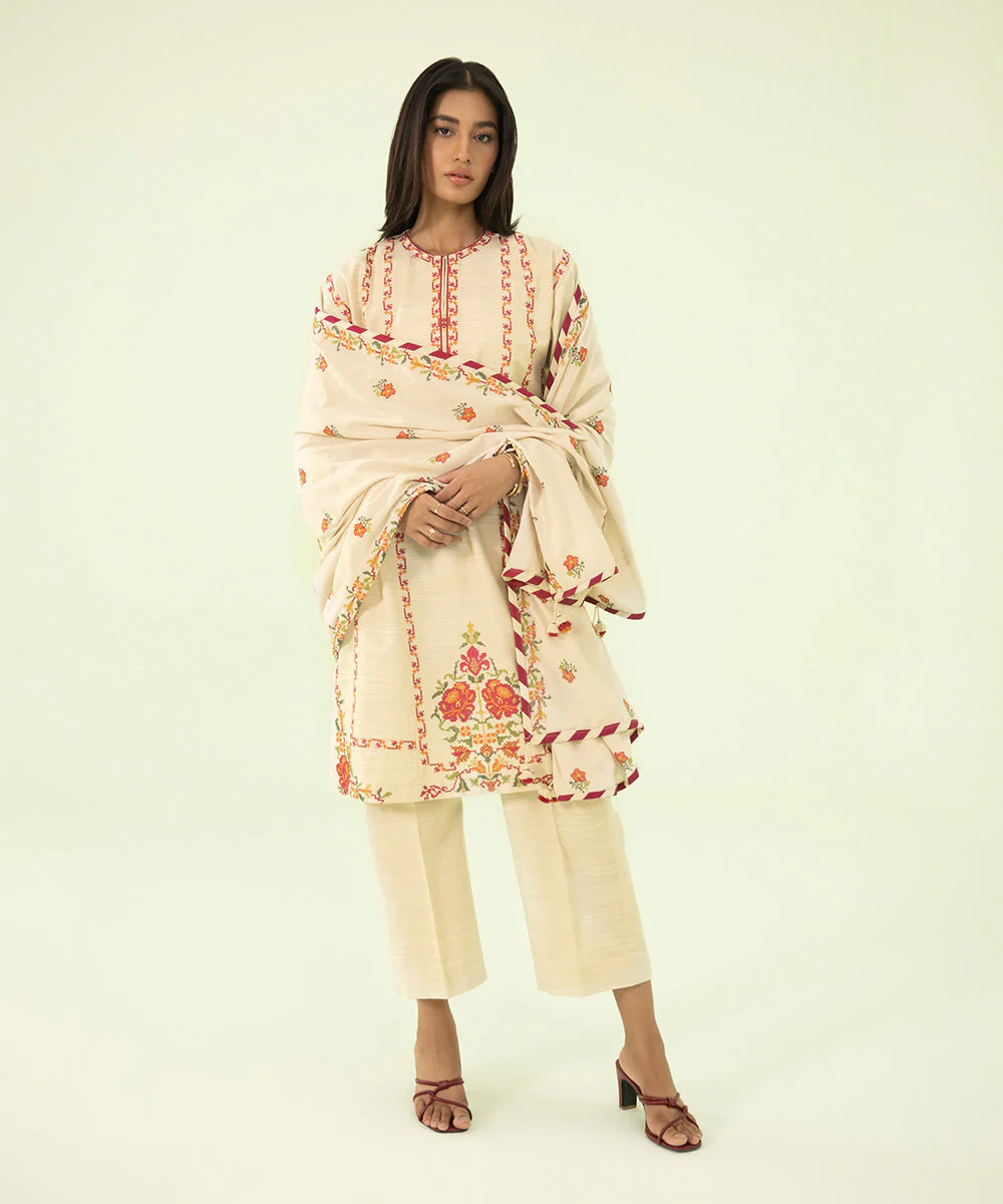 3 Piece - Embroidered Light Khaddar Suit