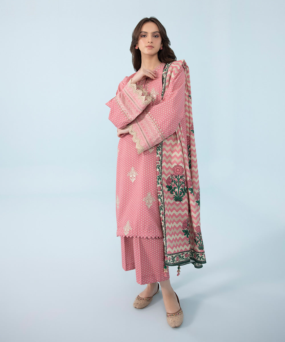 3 Piece - Embroidered Cambric Suit