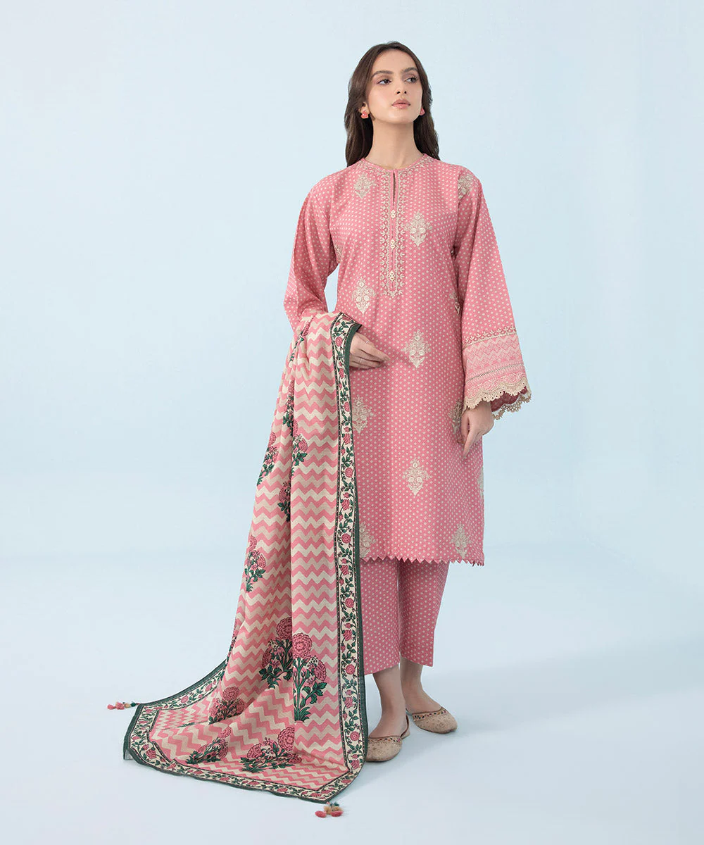 3 Piece - Embroidered Cambric Suit
