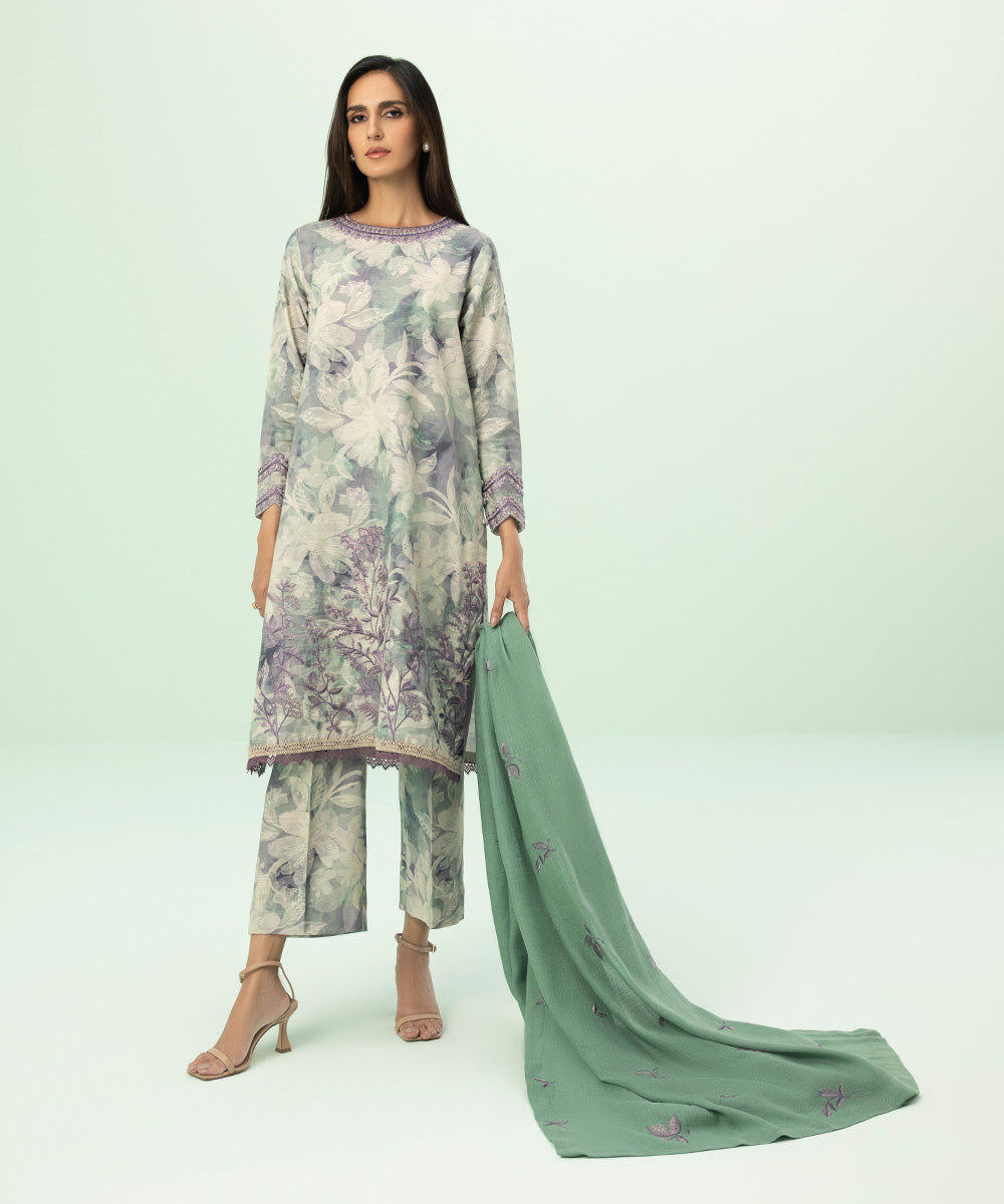 3 Piece - Embroidered Cambric Suit