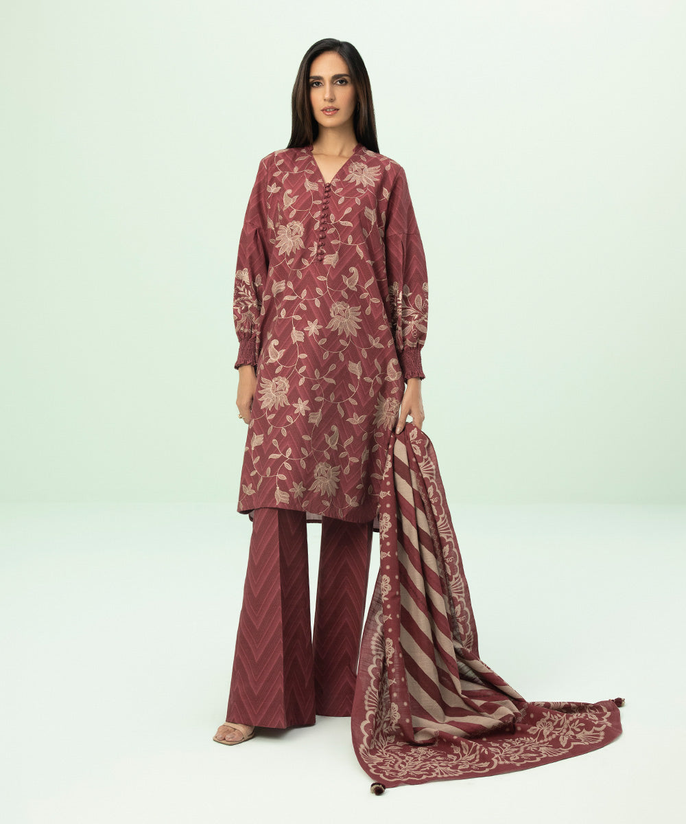 3 Piece - Embroidered Light Khaddar Suit