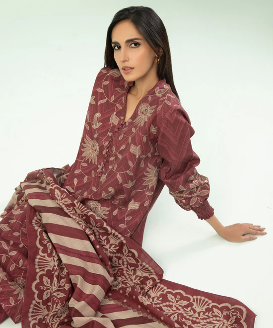 3 Piece - Embroidered Light Khaddar Suit