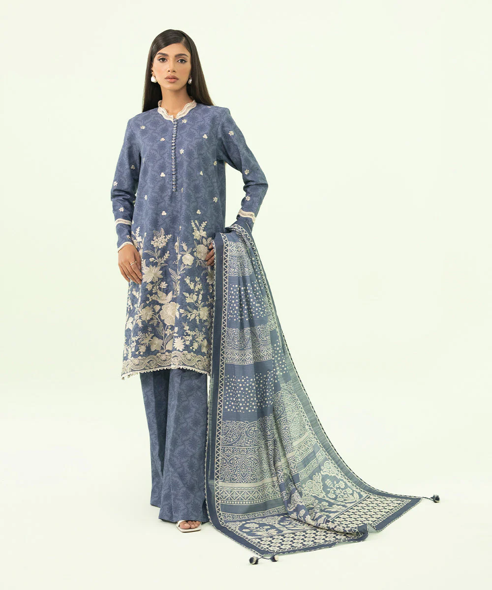 3 Piece - Embroidered Light Khaddar Suit