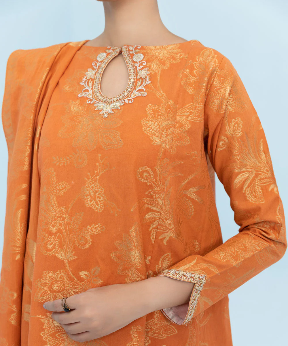 3 Piece - Embroidered Jacquard Suit