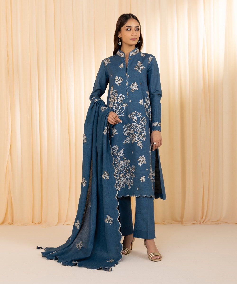 3 Piece - Embroidered Khaddar Suit
