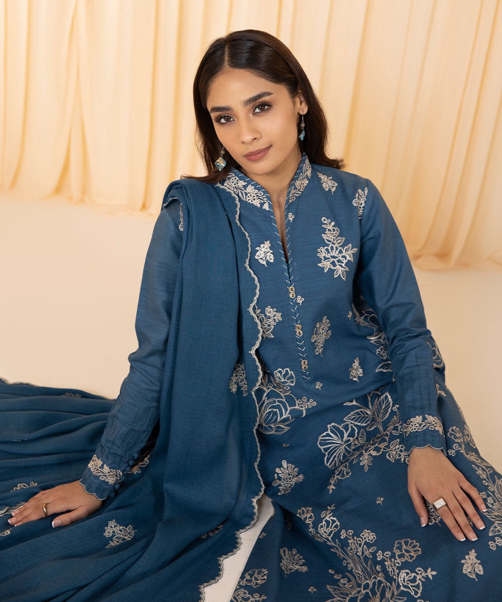 3 Piece - Embroidered Khaddar Suit