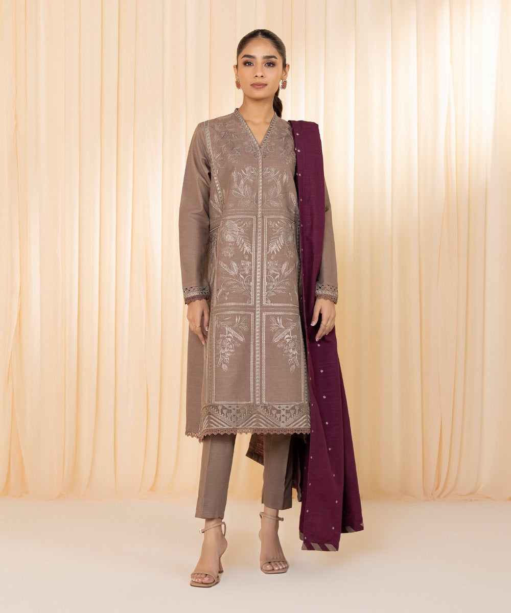 3 Piece - Embroidered Khaddar Suit