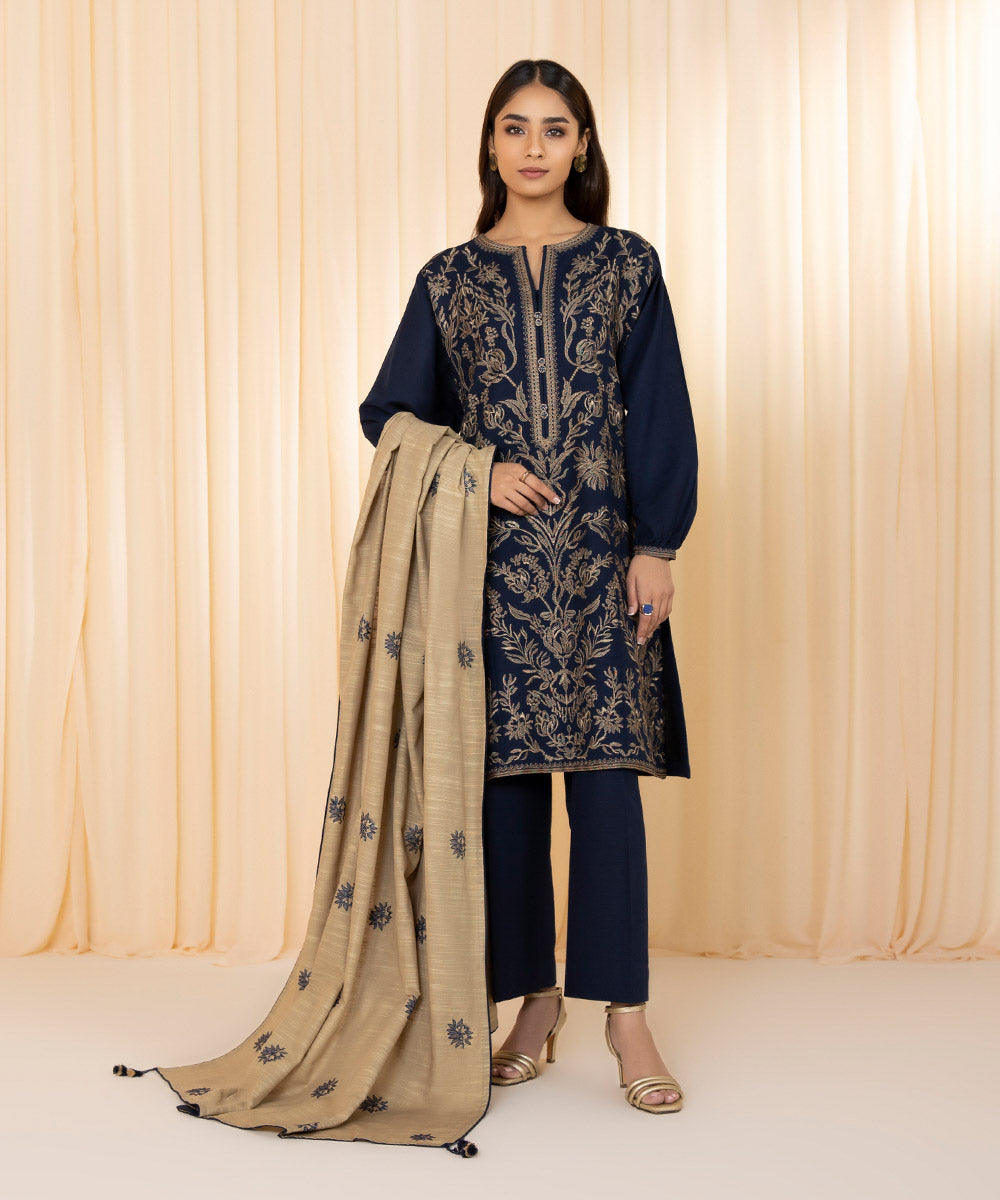 3 Piece - Embroidered Khaddar Suit