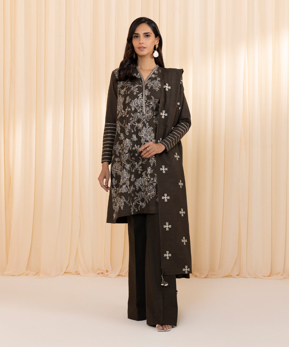 3 Piece - Embroidered Khaddar Suit