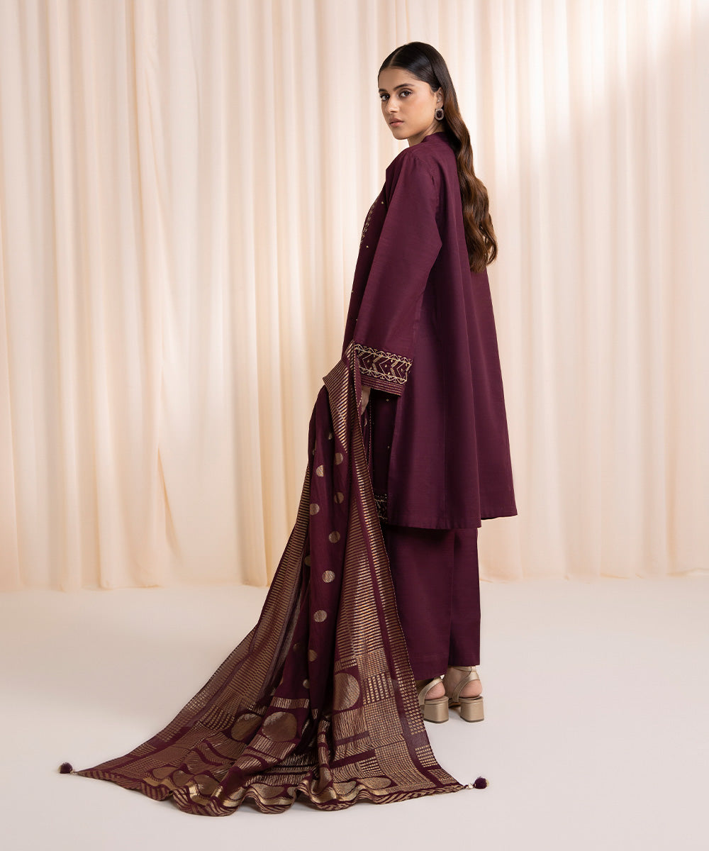 3 Piece - Embroidered Khaddar Suit