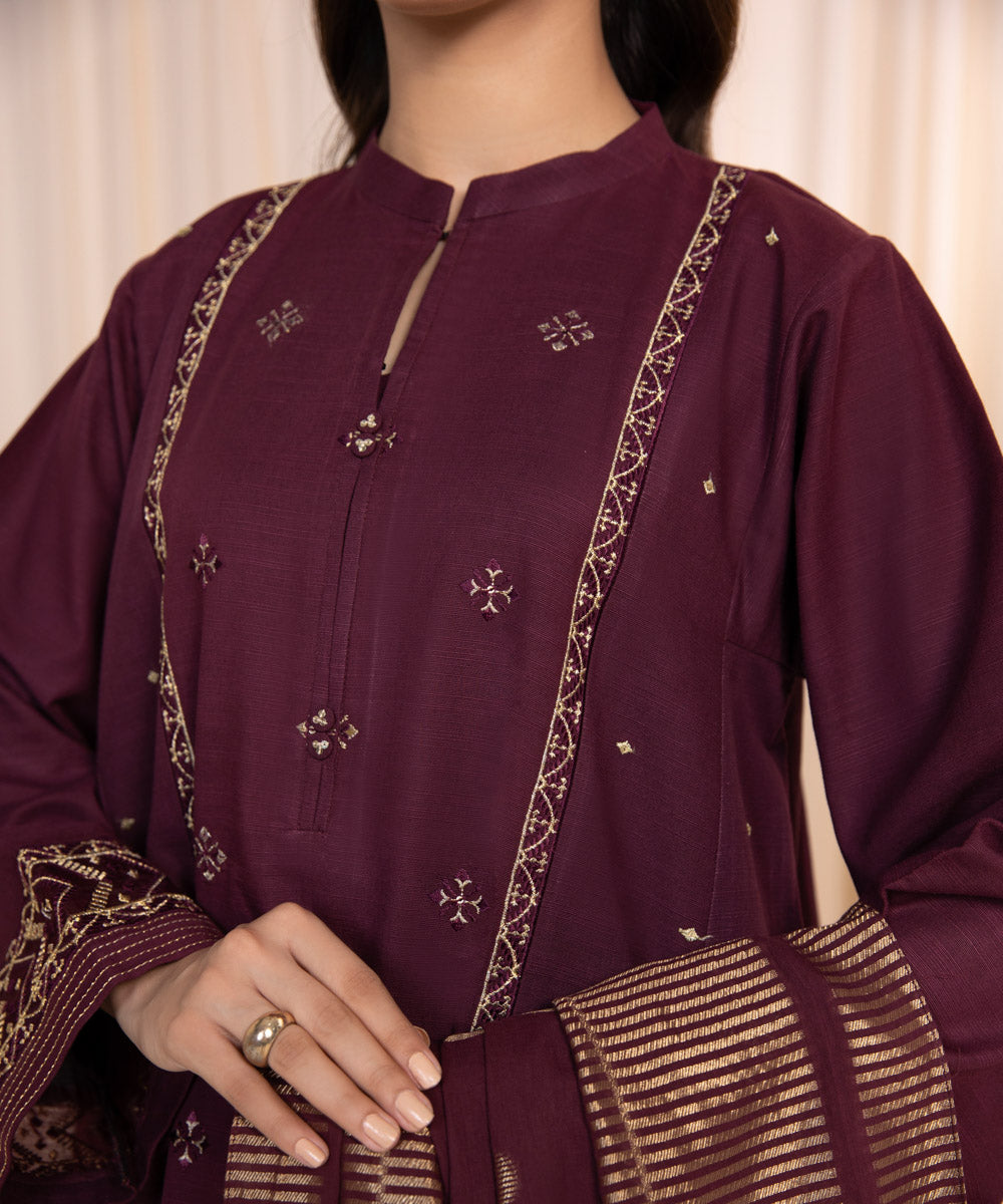3 Piece - Embroidered Khaddar Suit
