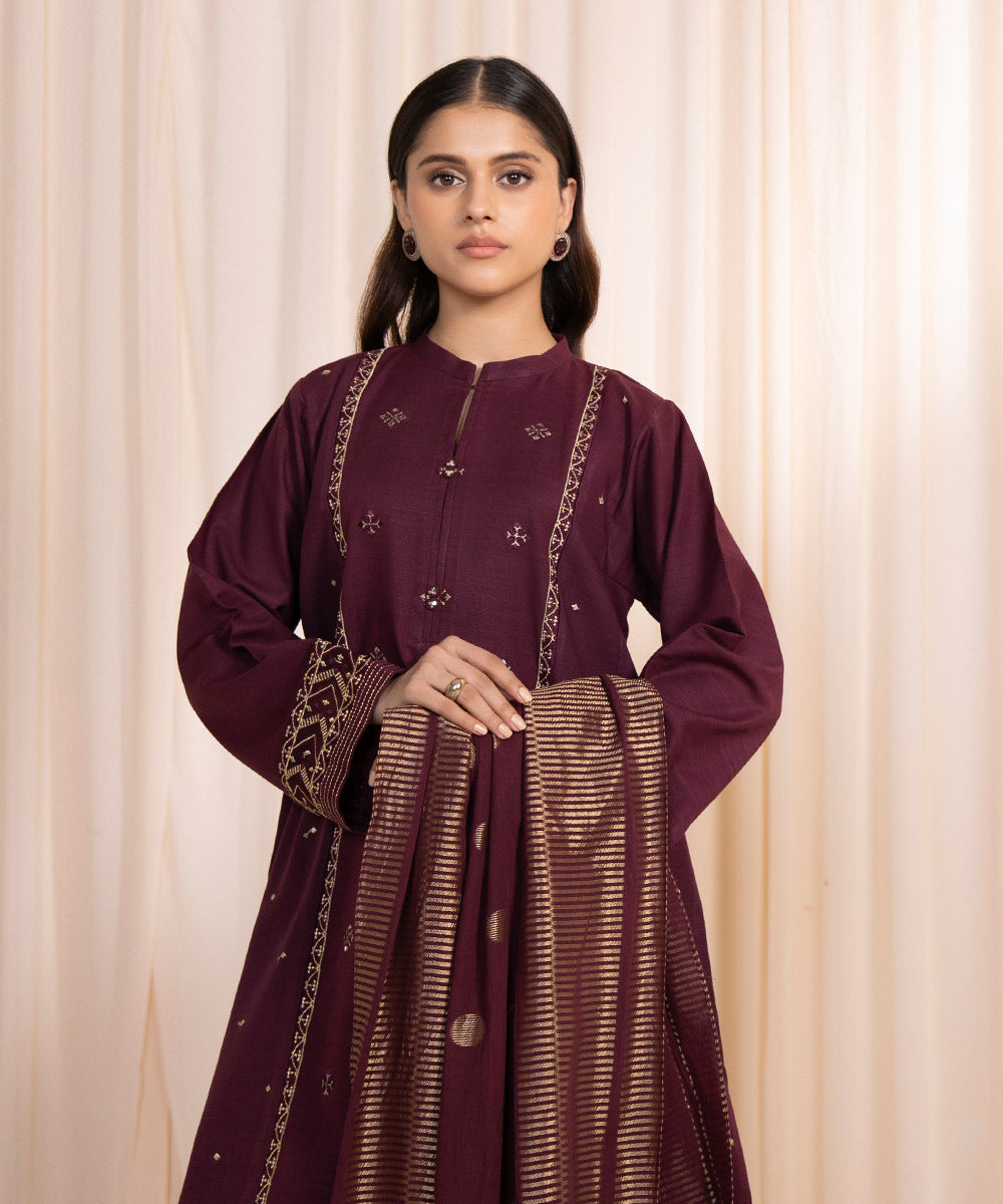 3 Piece - Embroidered Khaddar Suit