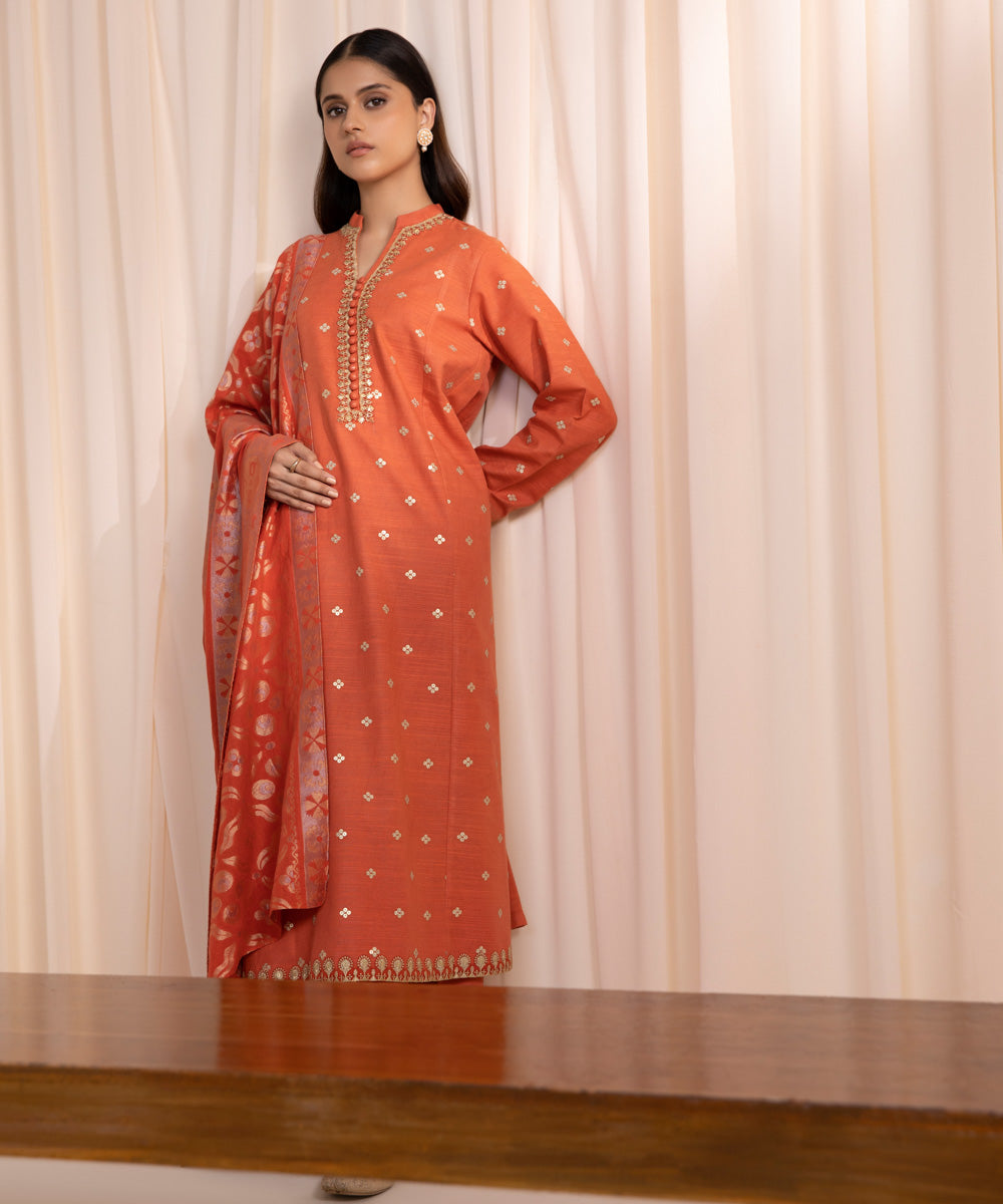 3 Piece - Embroidered Khaddar Suit