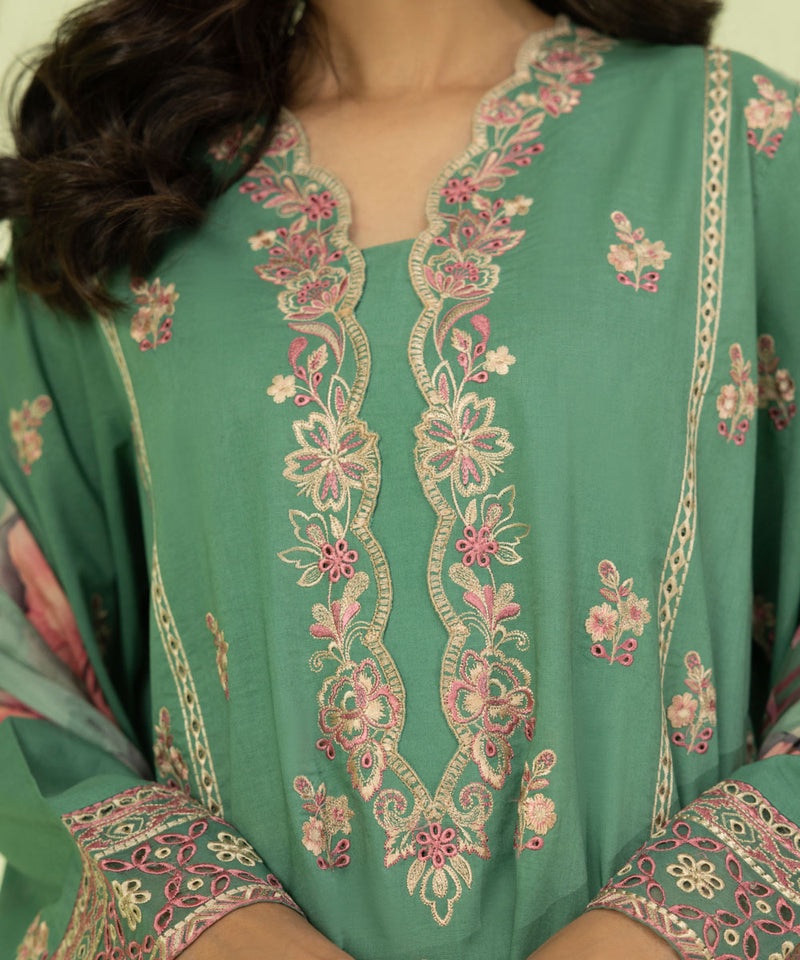 3 Piece - Embroidered Cambric Suit