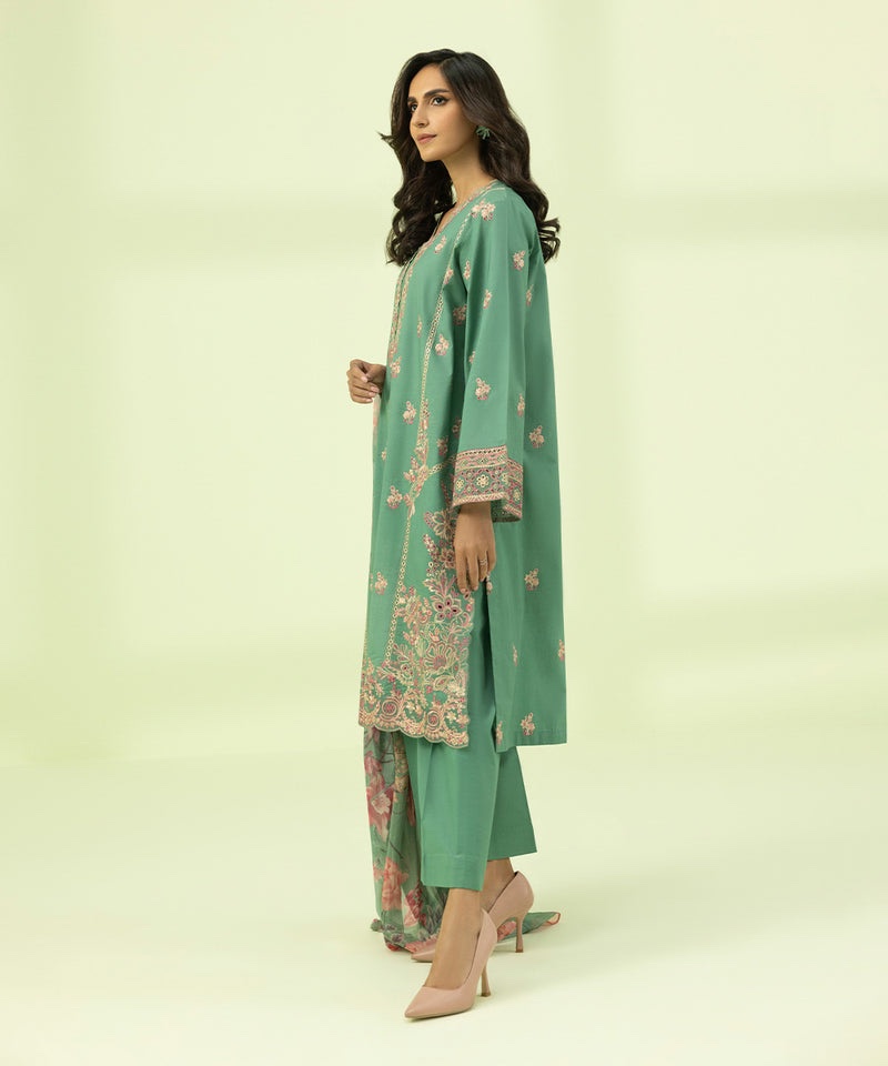 3 Piece - Embroidered Cambric Suit