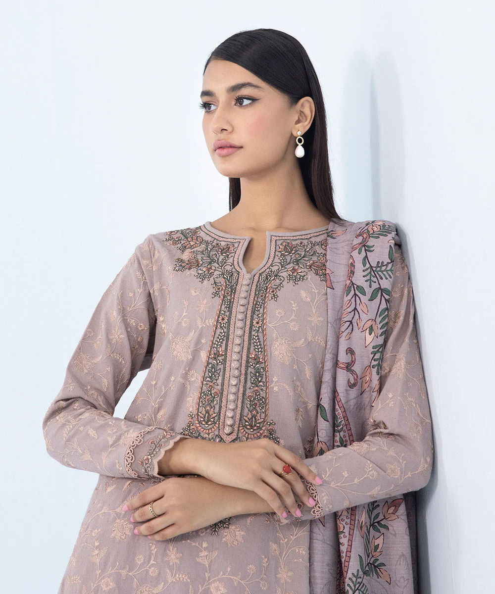 3 Piece Embroidered Cotton Karandi Suit