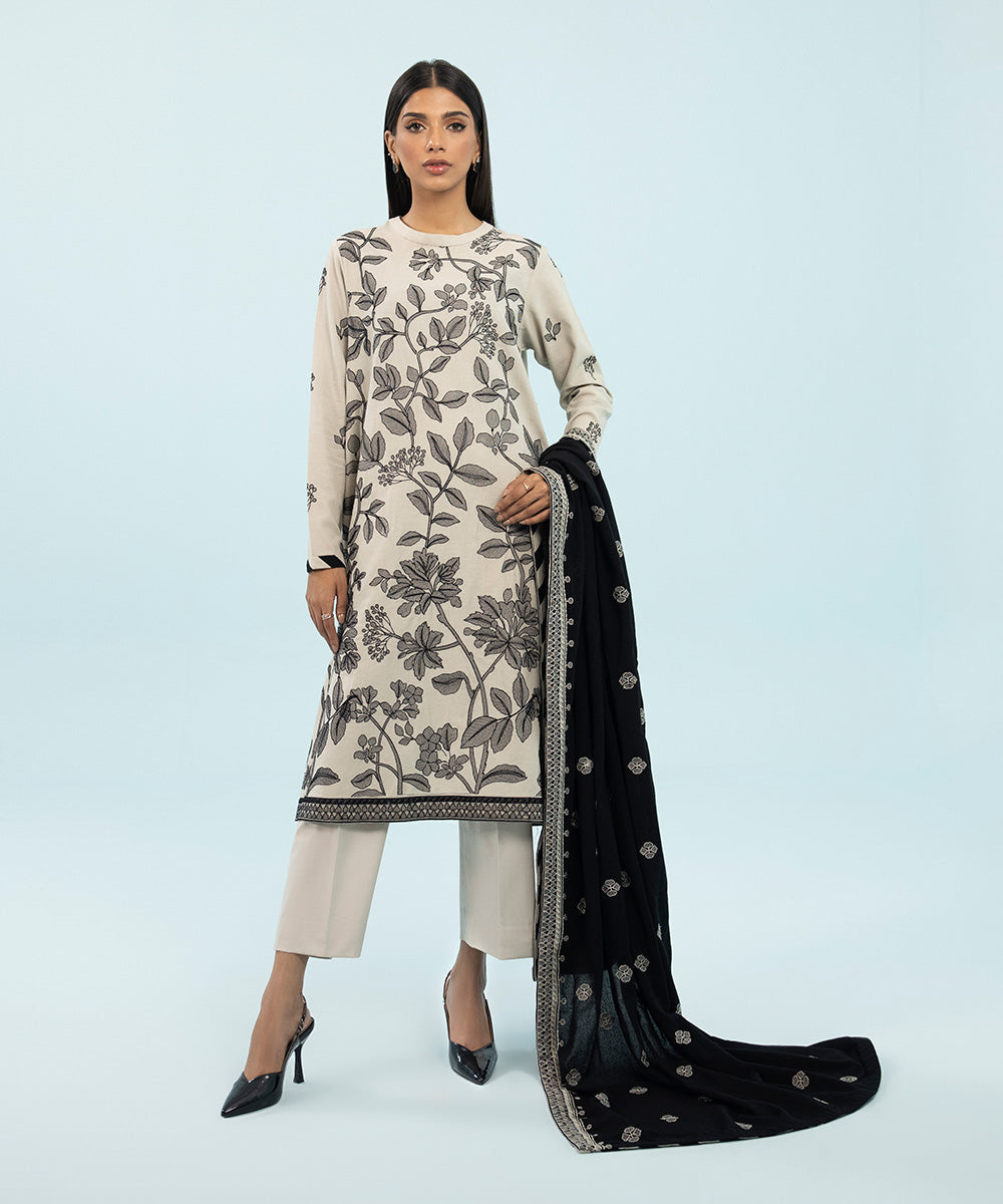 3 Piece Embroidered Cotton Karandi Suit