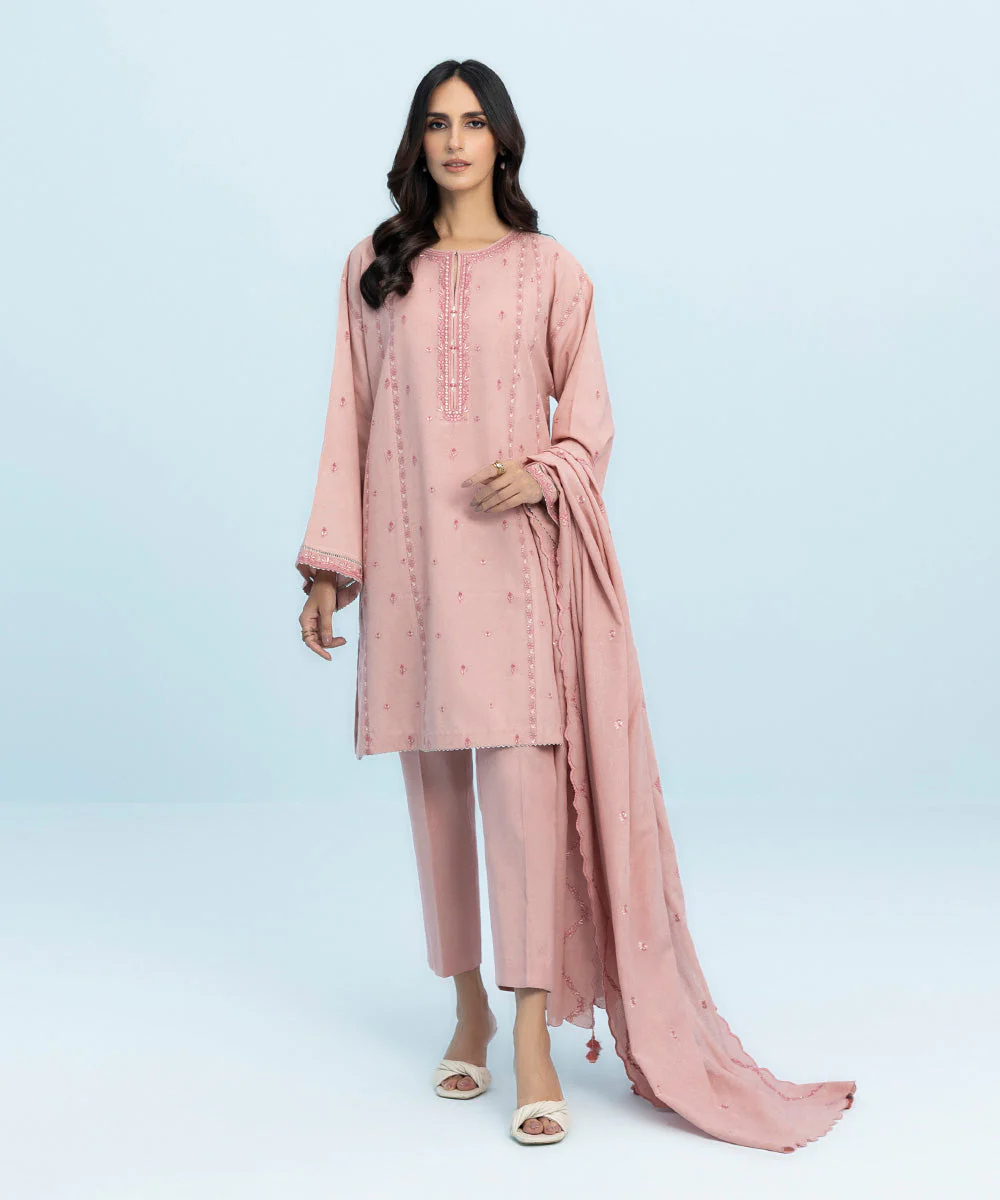 3 Piece - Embroidered Cotton Karandi Suit
