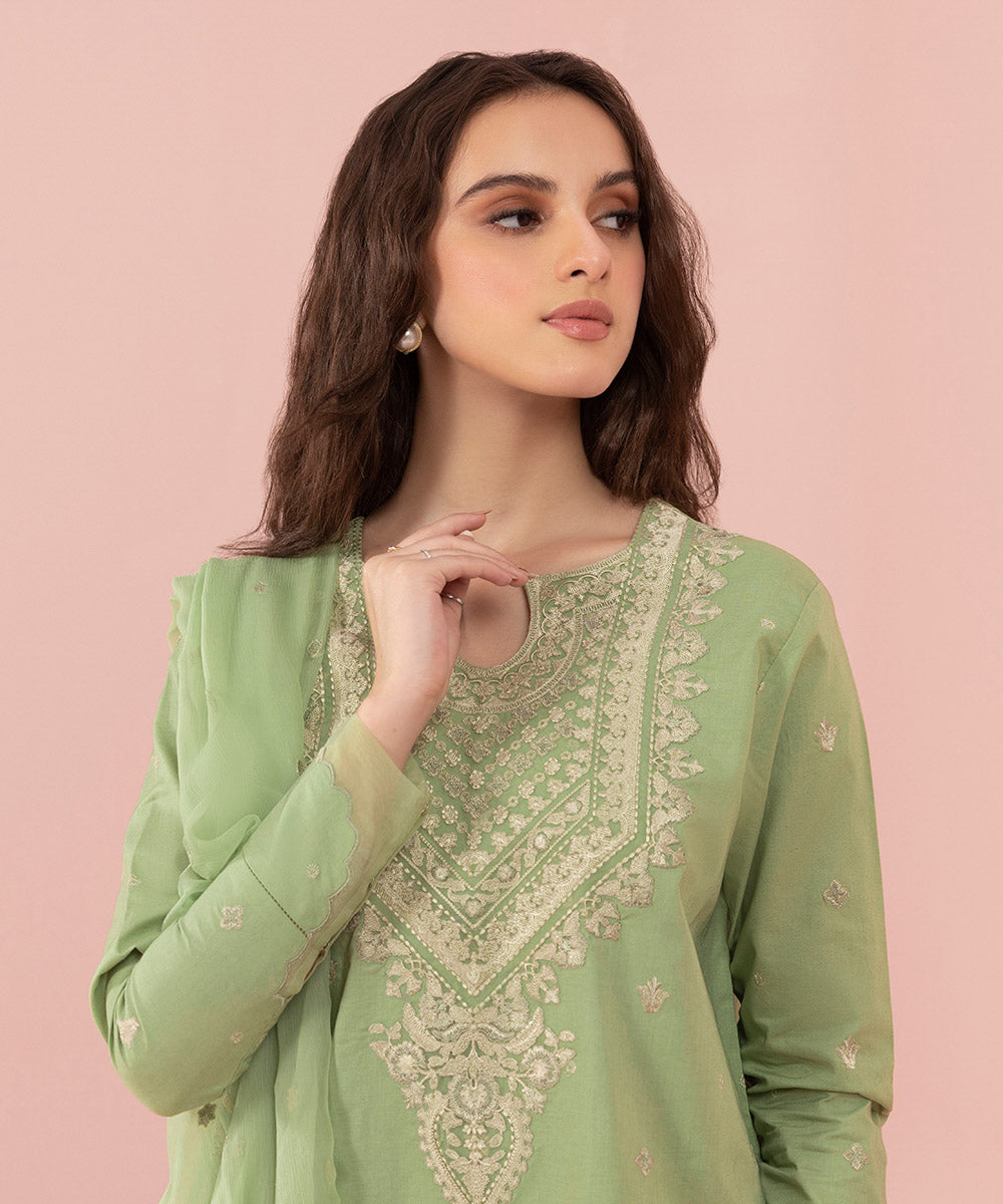 3 Piece - Embroidered Cambric Suit