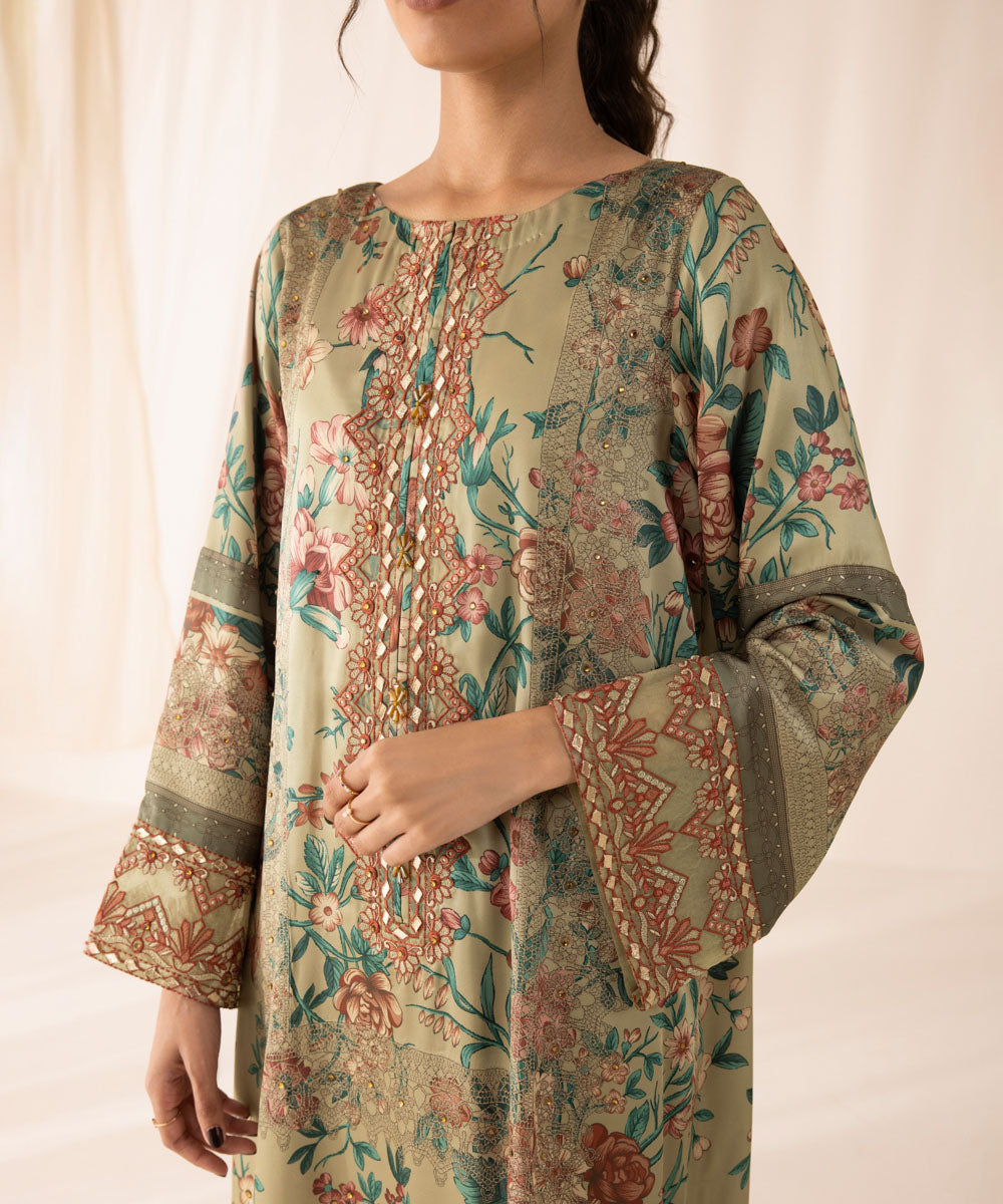3 Piece - Printed Silk Suit