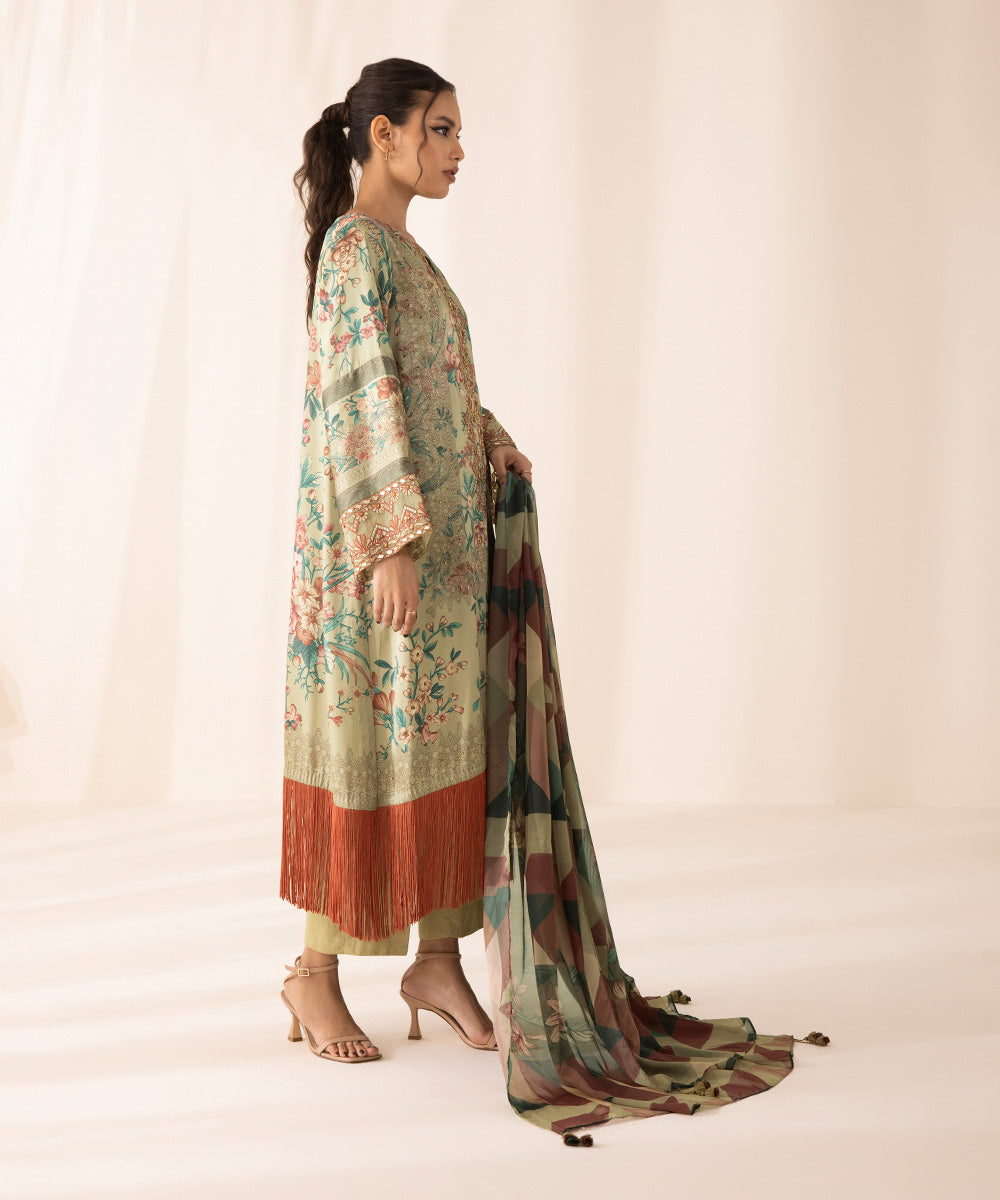 3 Piece - Printed Silk Suit
