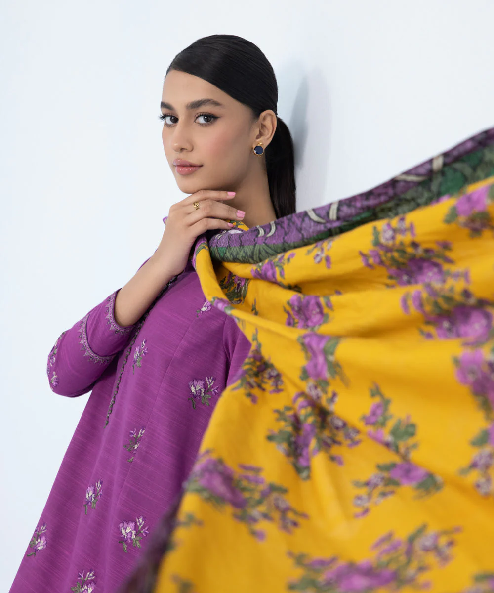 3 Piece - Embroidered Khaddar Suit