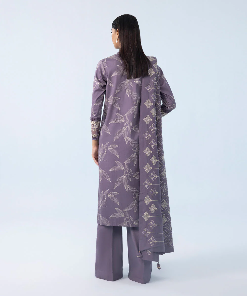 3 Piece - Embroidered Cotton Satin Suit