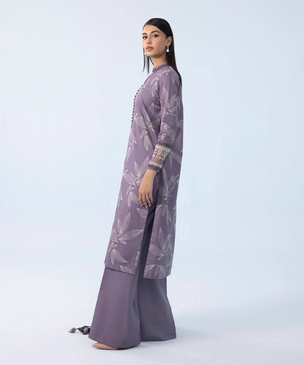 3 Piece - Embroidered Cotton Satin Suit