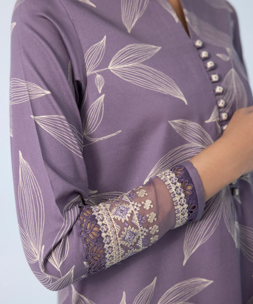3 Piece - Embroidered Cotton Satin Suit