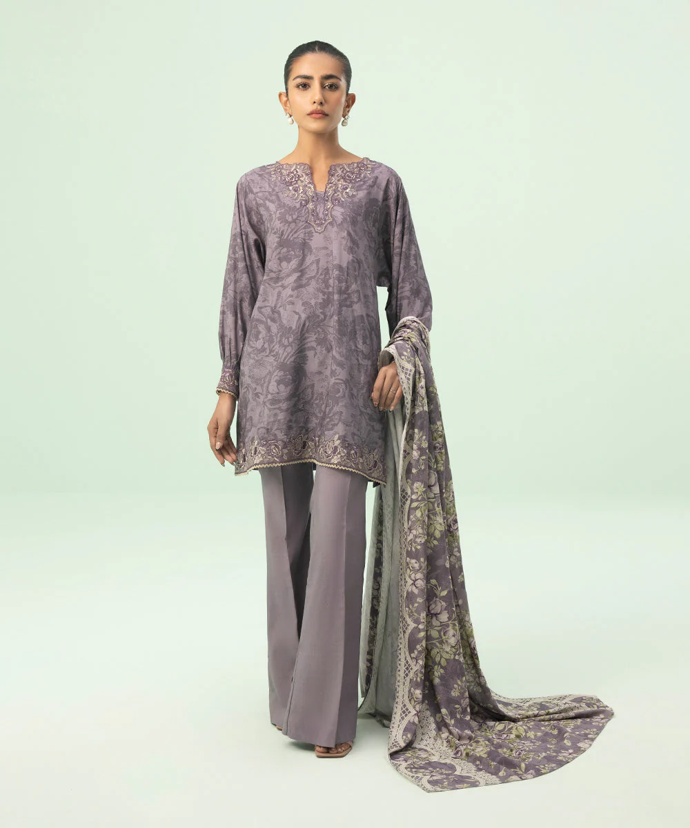 3 Piece - Embroidered Linen Suit