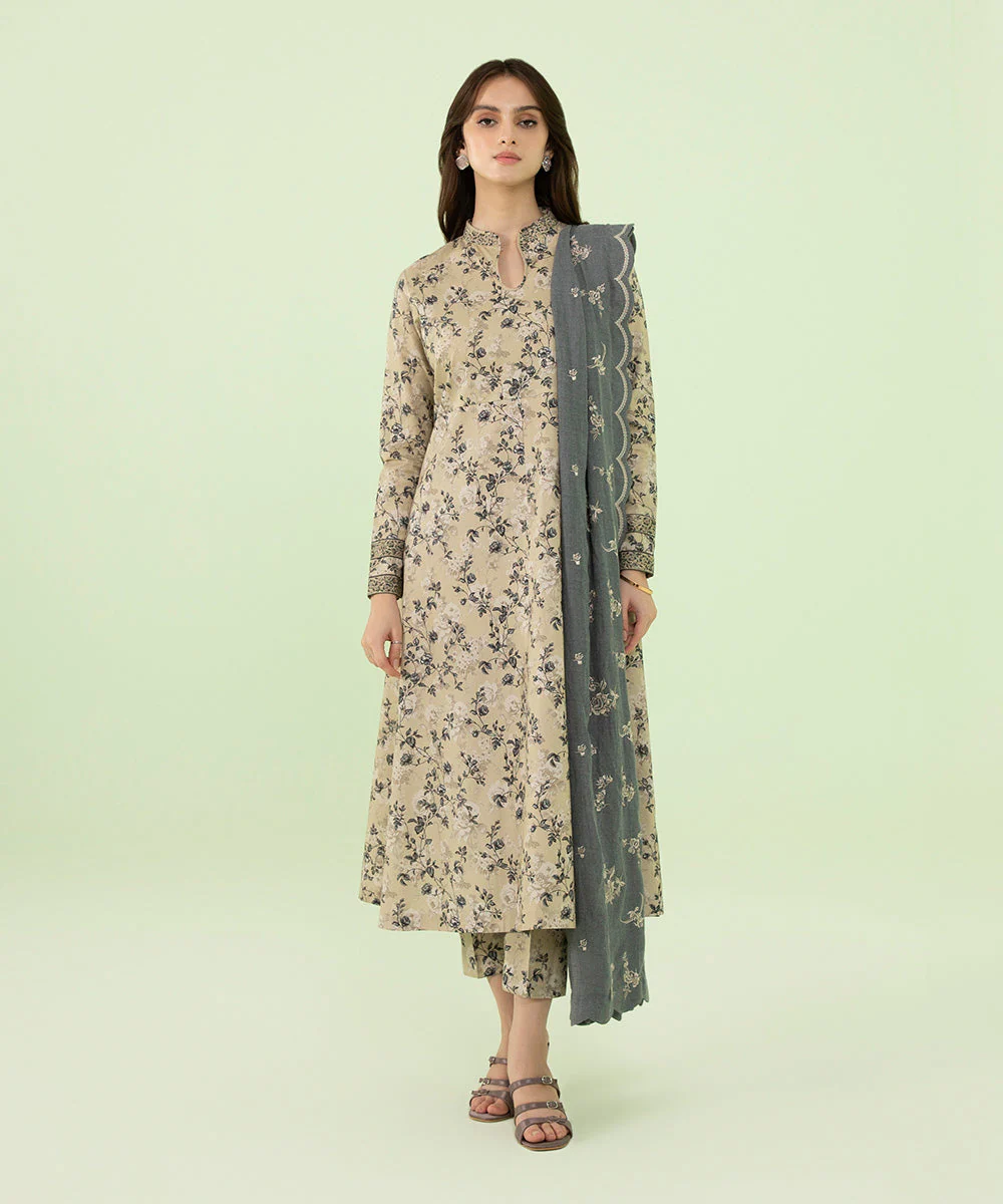 3 Piece - Embroidered Dobby Suit