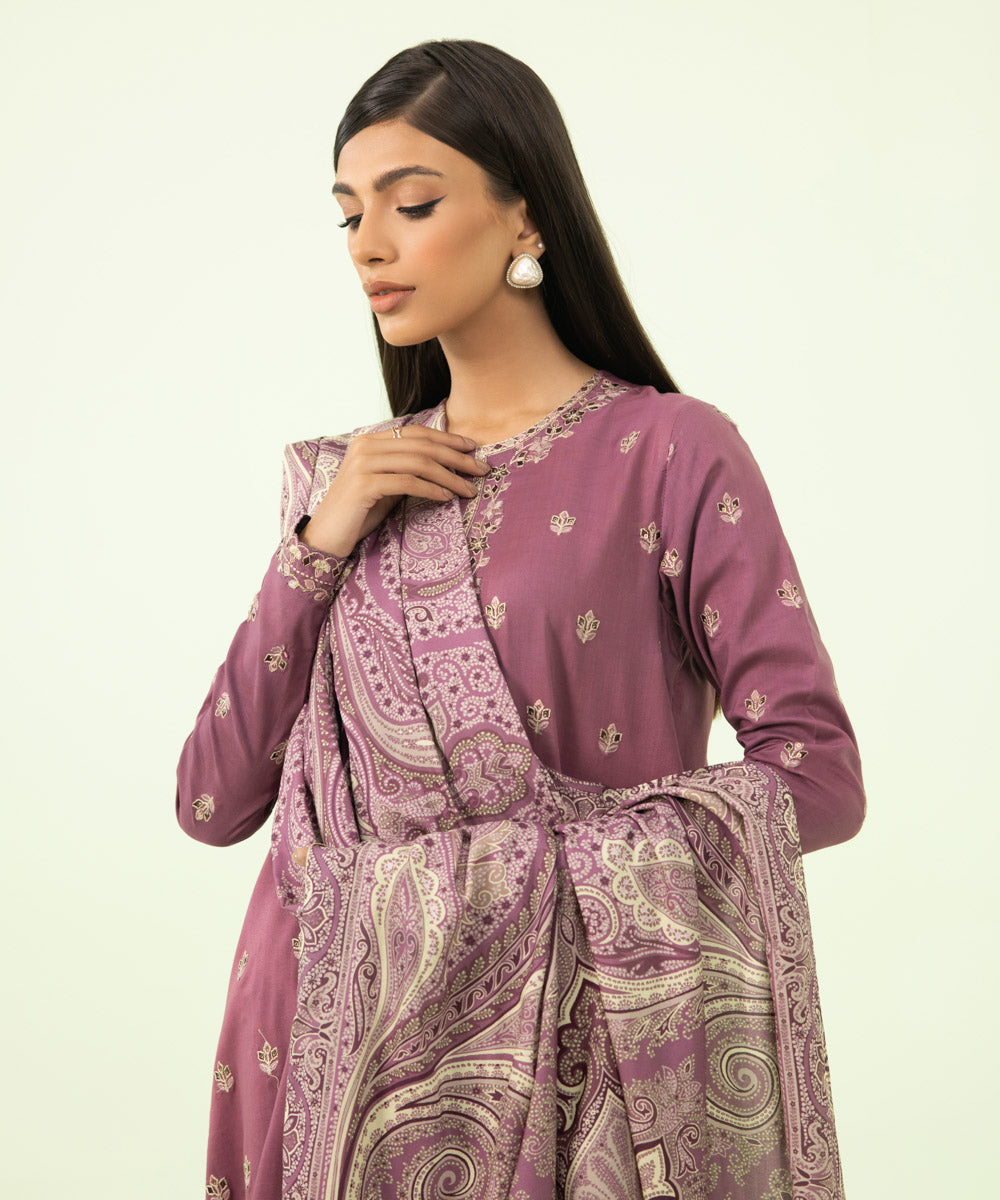 3 Piece - Embroidered Linen Suit
