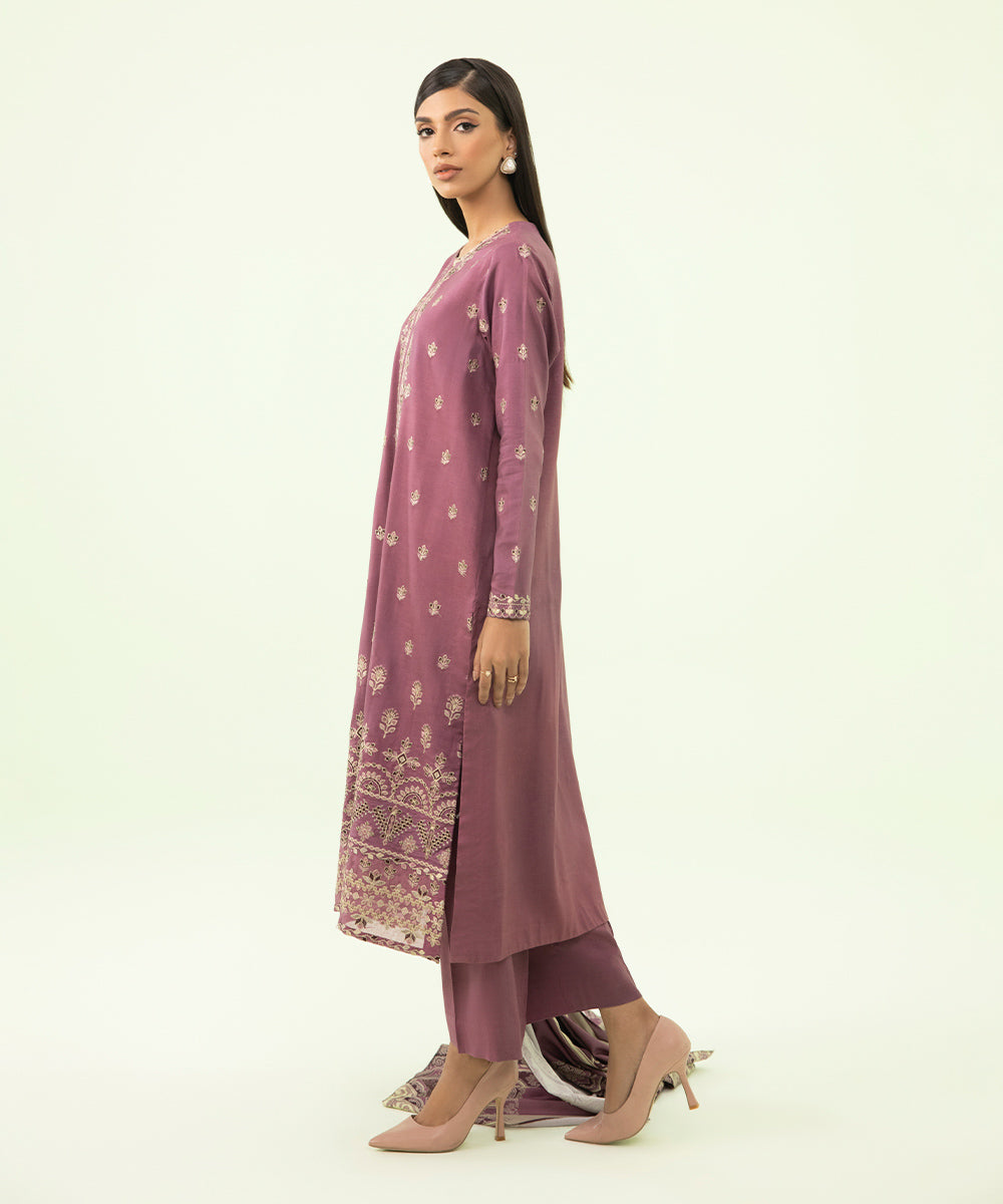 3 Piece - Embroidered Linen Suit