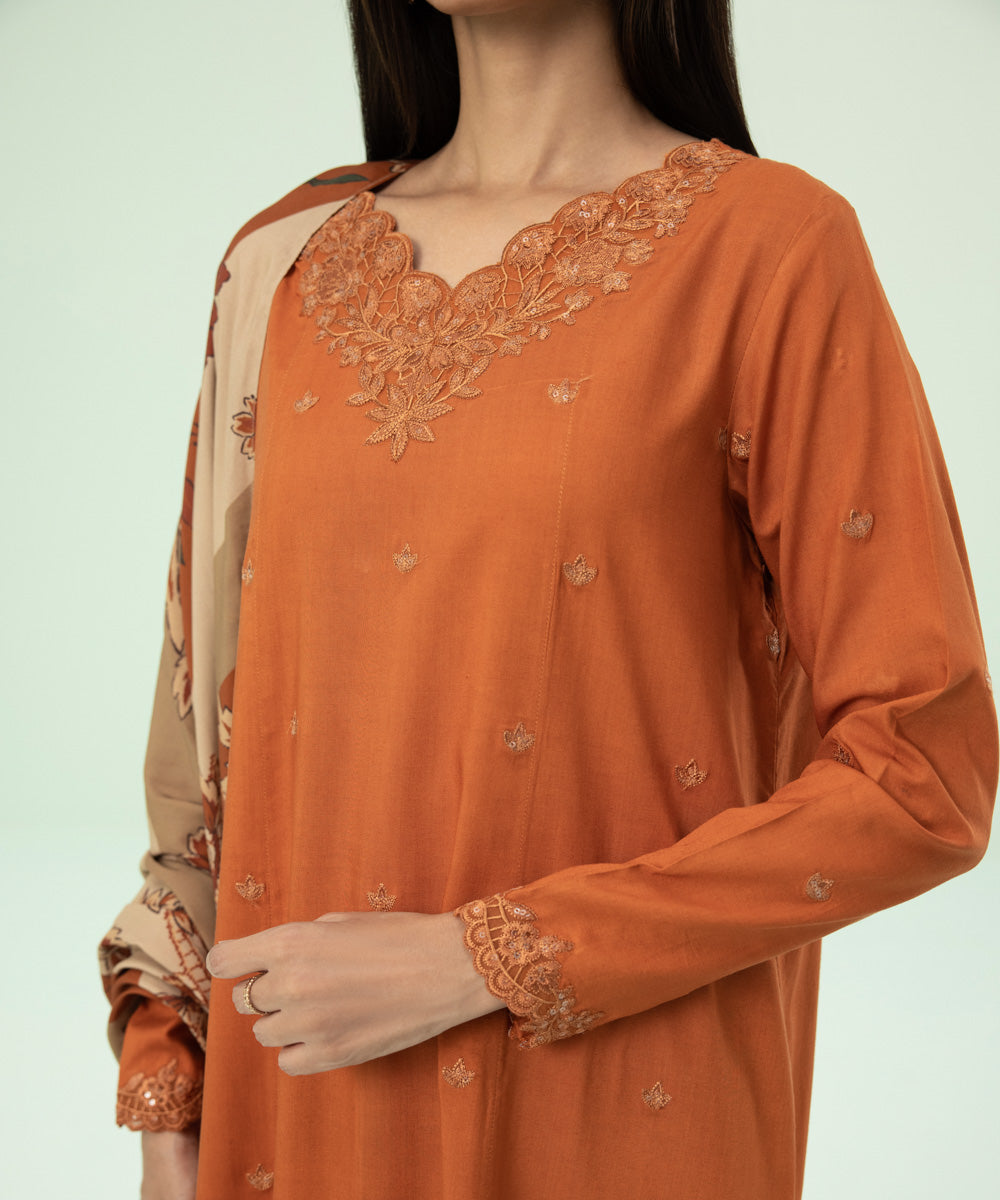 3 Piece - Embroidered Linen Suit