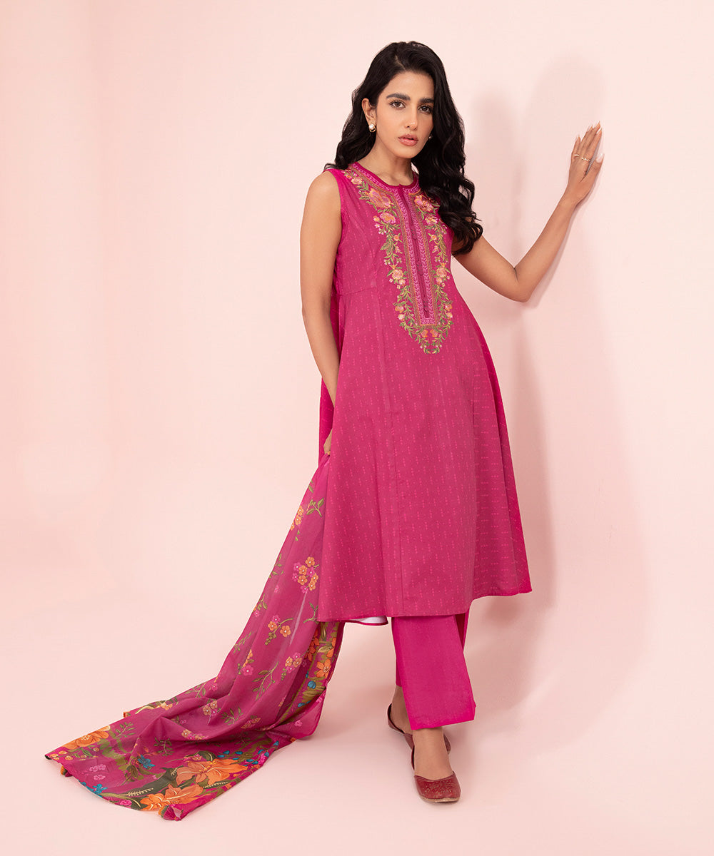 3 Piece - Embroidered Cambric Suit