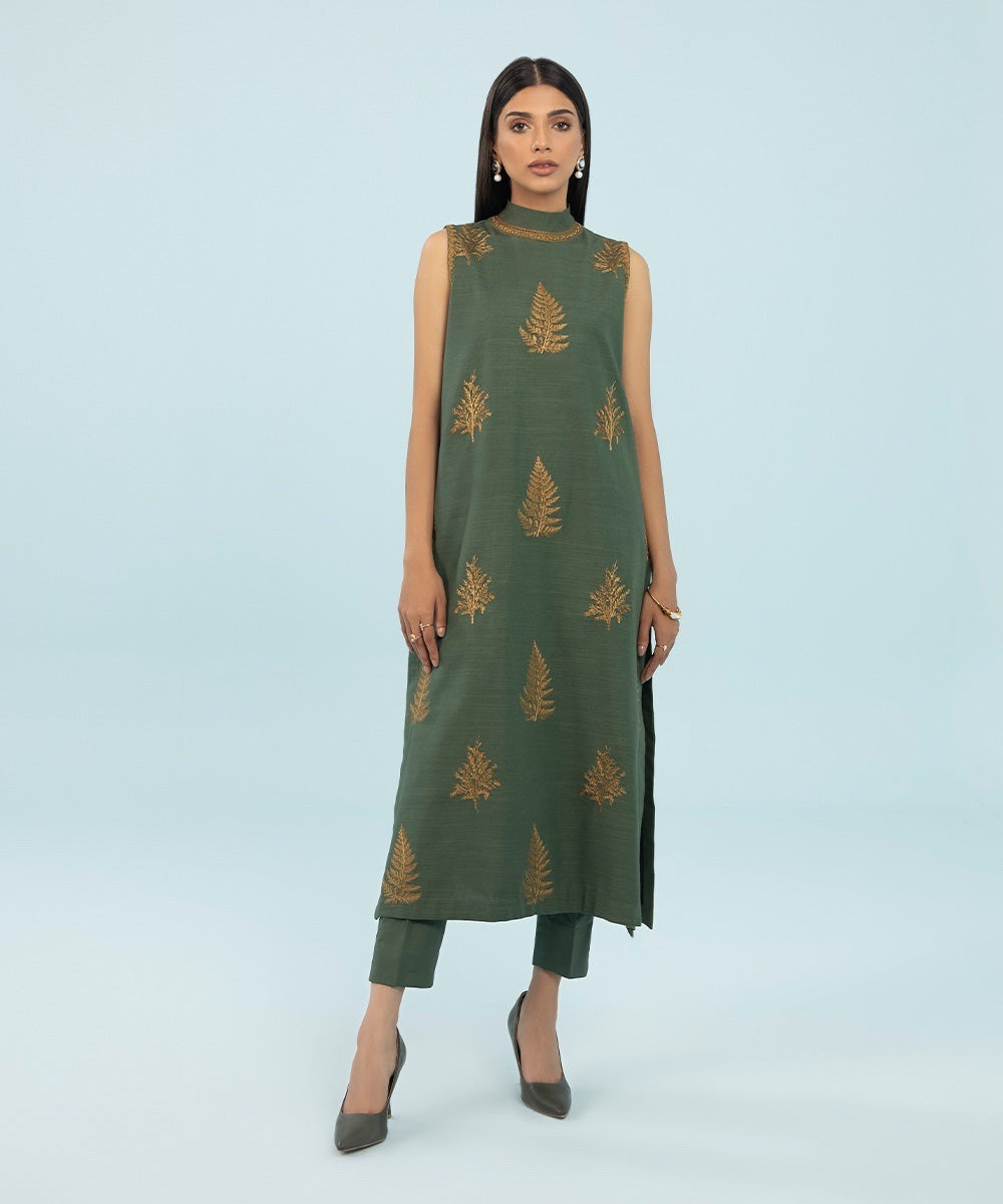 2 Piece - Embroidered Khaddar Suit