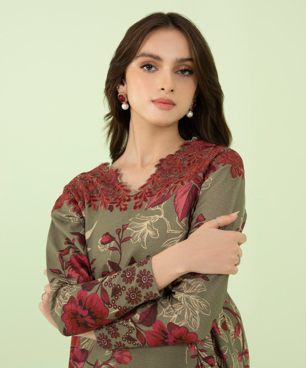 2 Piece - Embroidered Khaddar Suit