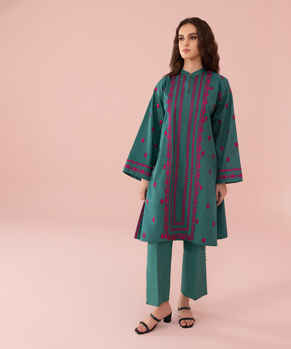 2 Piece - Embroidered Cambric Suit