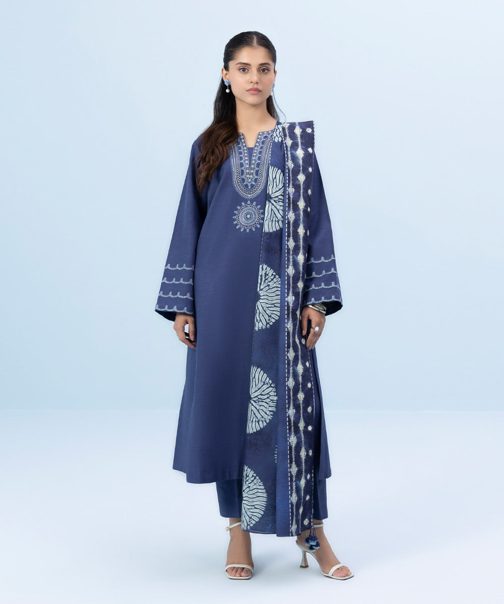 3 Piece - Embroidered Khaddar Suit