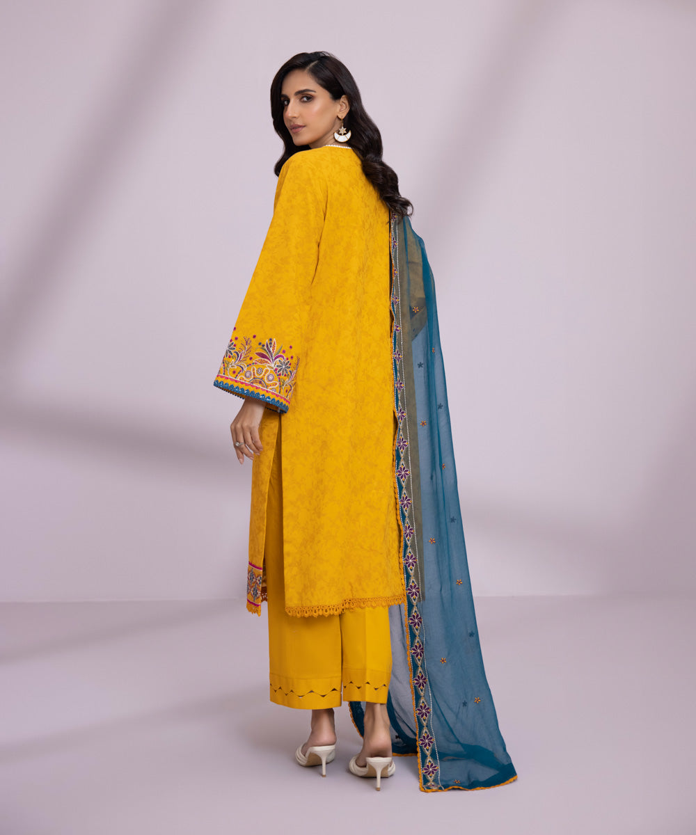 3 Piece - Embroidered Self Jacquard Suit
