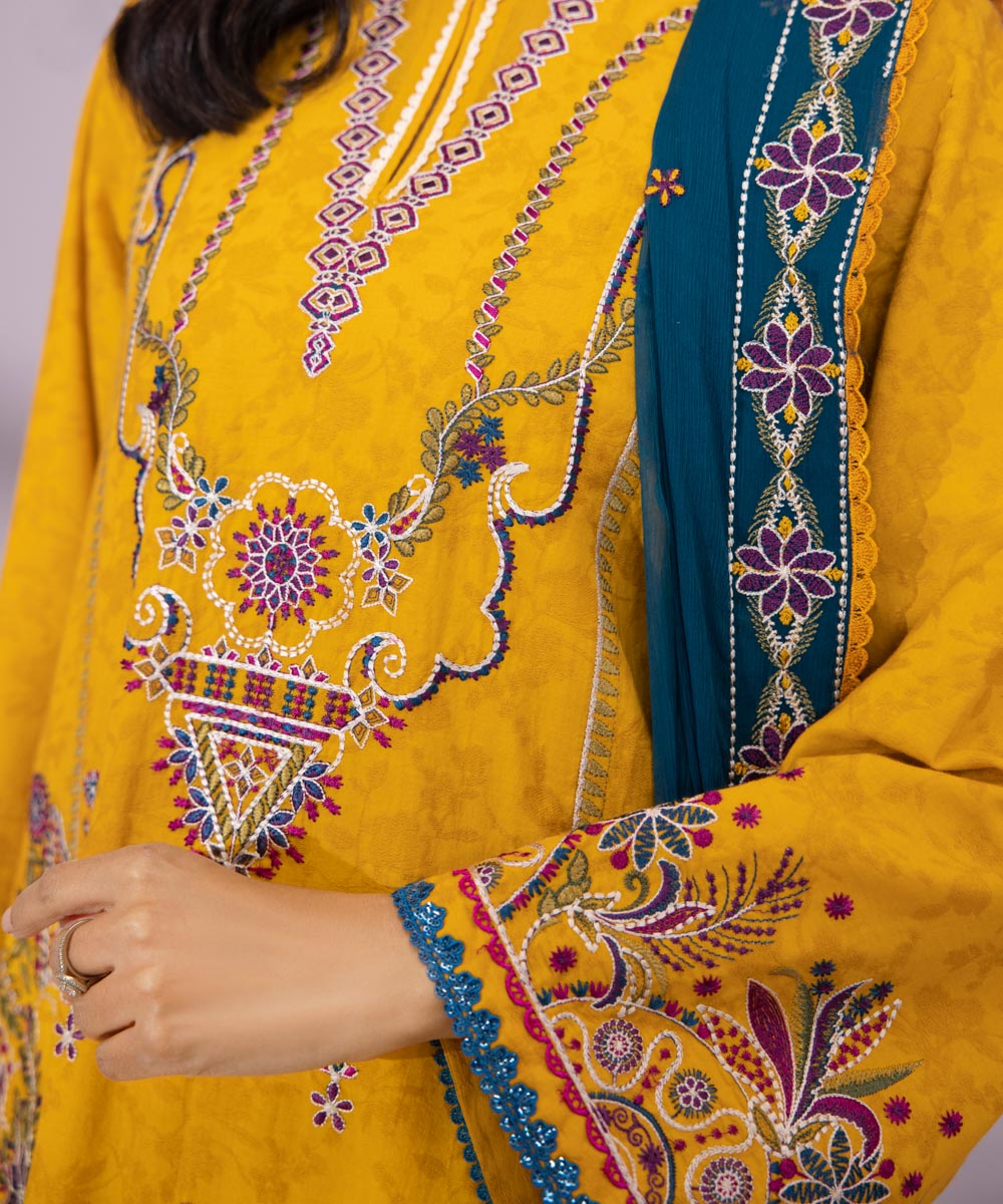 3 Piece - Embroidered Self Jacquard Suit