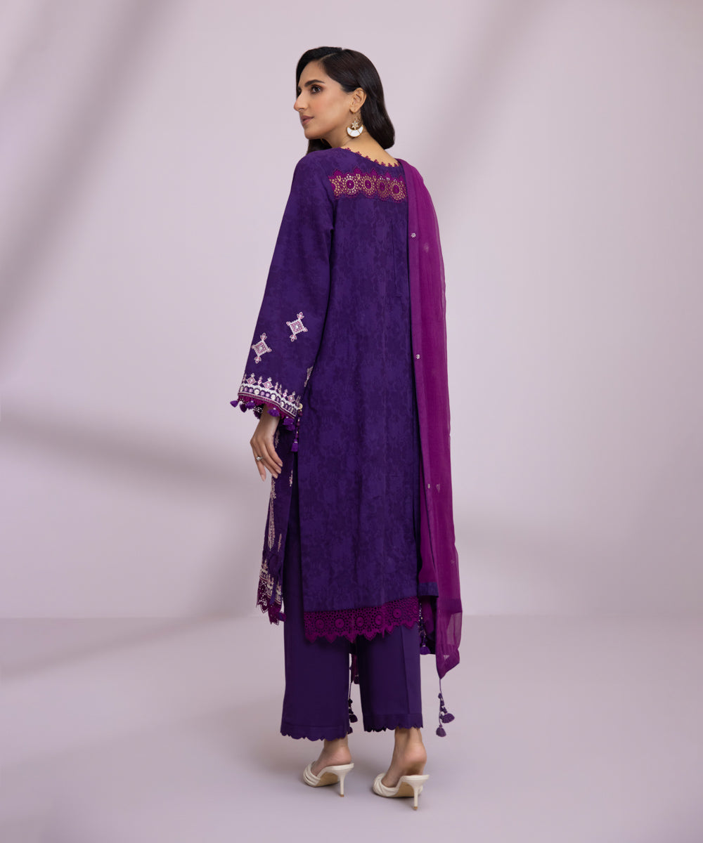 3 Piece - Embroidered Self Jacquard Suit
