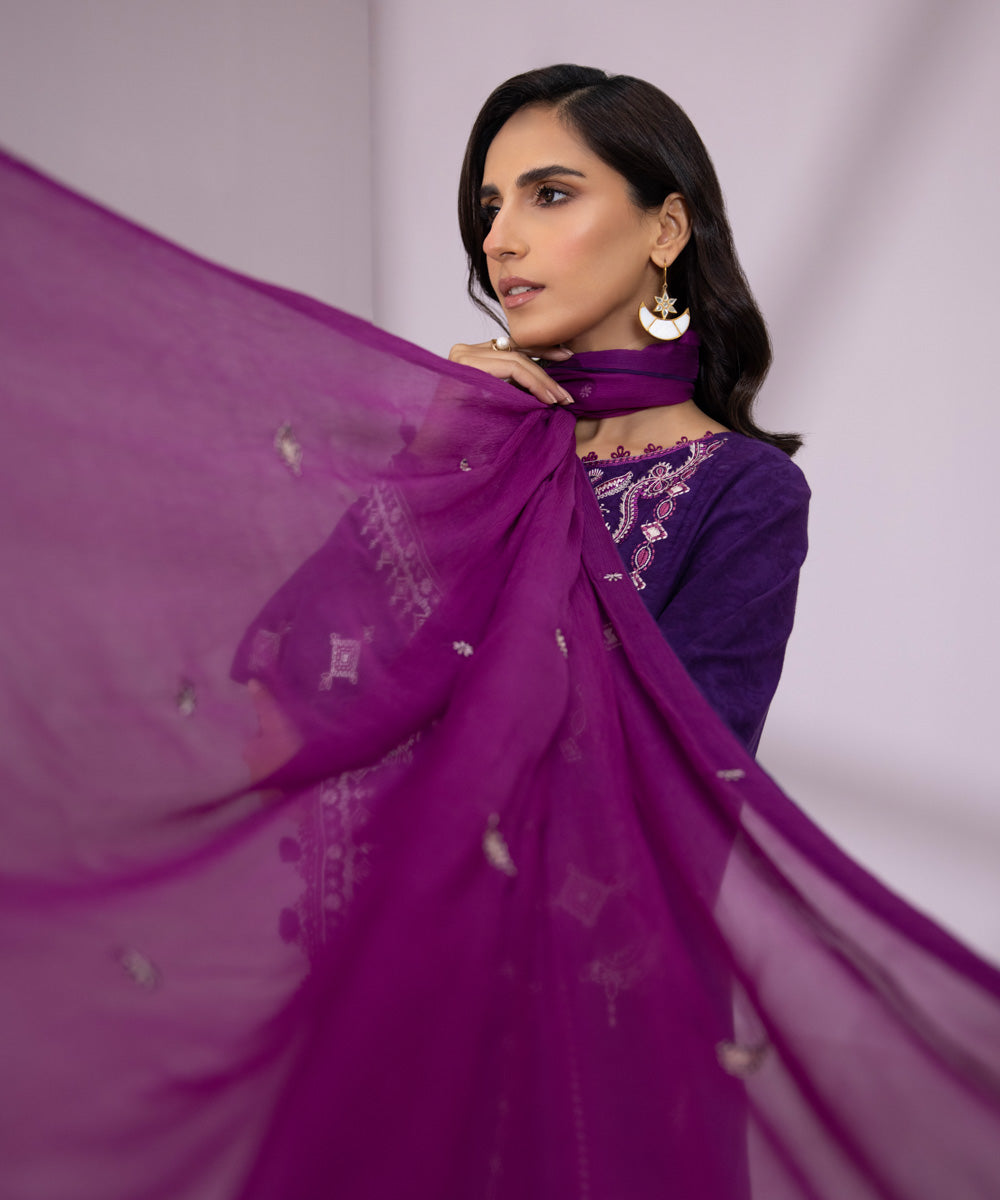 3 Piece - Embroidered Self Jacquard Suit